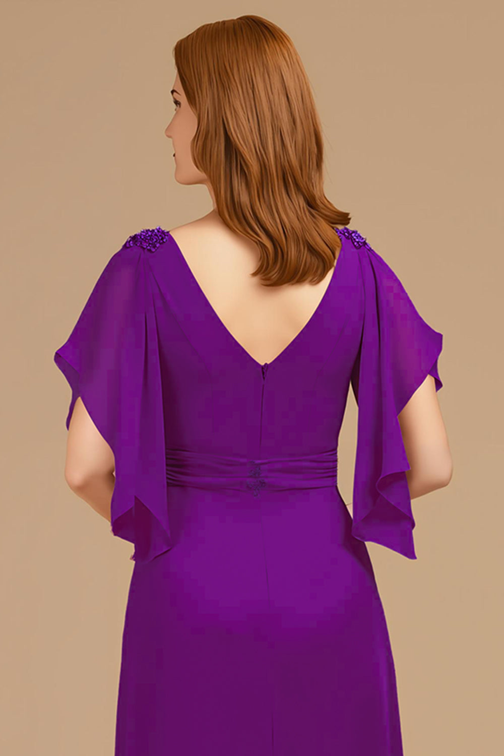 Grape V-Neck A-Line Mother Of The Bride Dress with Appliques