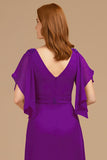 Grape V-Neck A-Line Mother Of The Bride Dress with Appliques