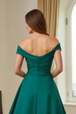 Dark Green A-Line Satin Off The Shoulder Maxi Dress