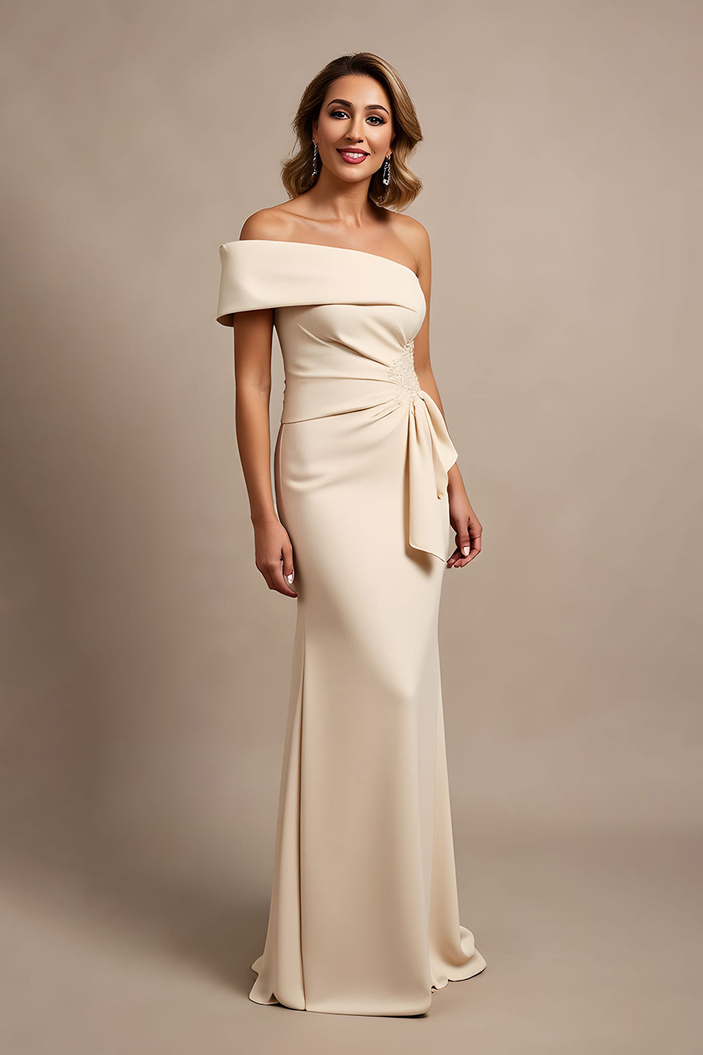 Apricot One Shoulder Sheath Maxi Dress with Sash