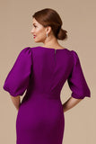 Mermaid Grape V-Neck Mother Of The Bride Dress with Puff Sleeves