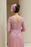 Dusty Rose A-Line V-Neck Pleated Mother Of The Bride Dress With Appliques