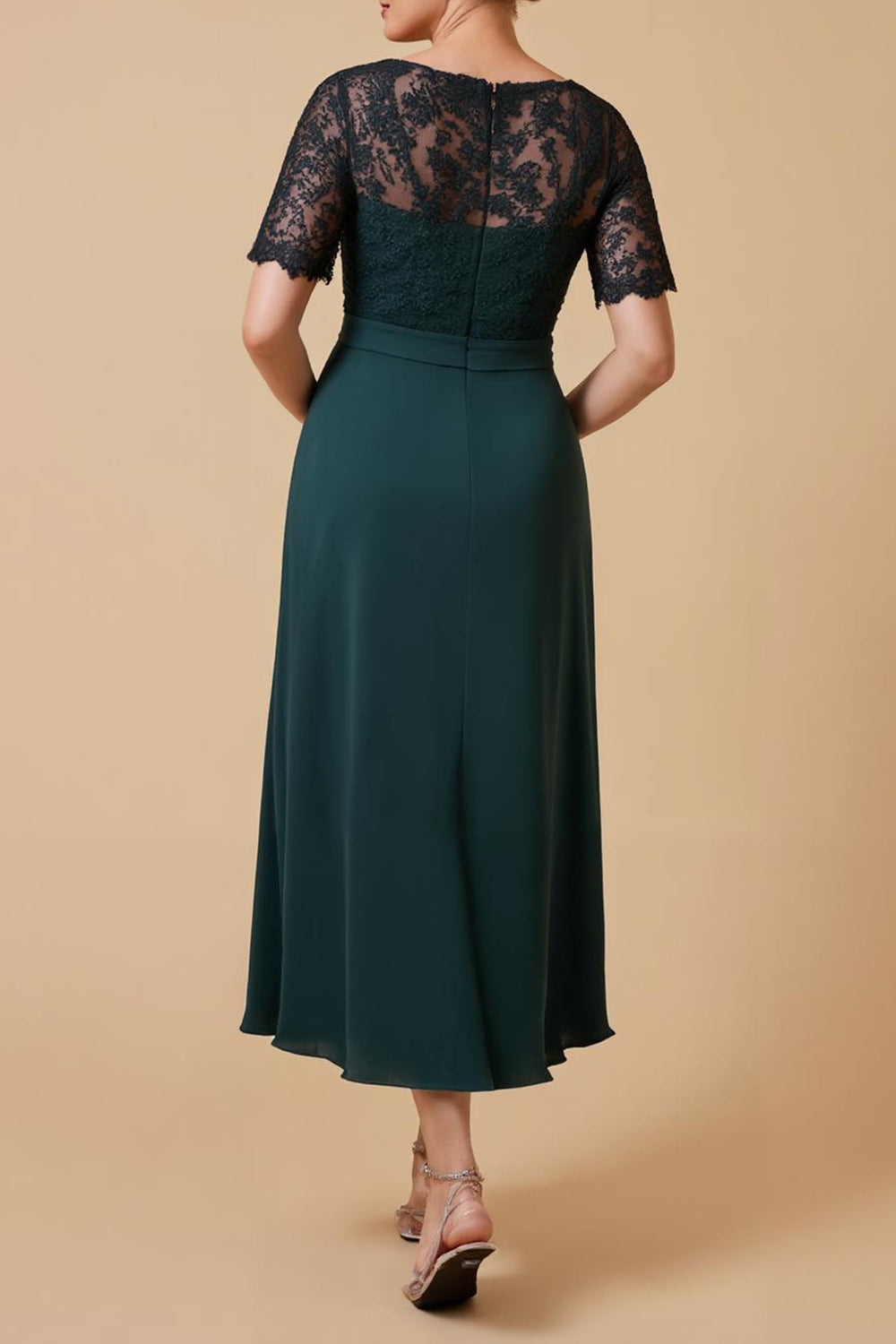 Pine V-Neck A-Line Appliqued Mother Of The Bride Dress