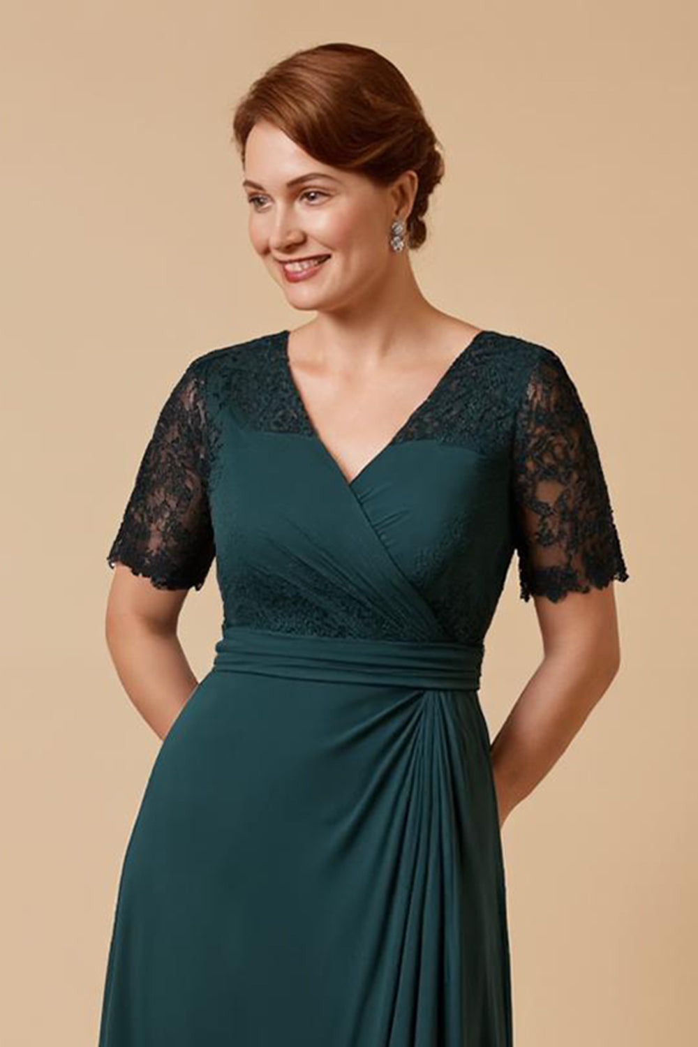 Pine V-Neck A-Line Appliqued Mother Of The Bride Dress