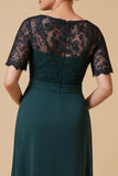 Pine V-Neck A-Line Appliqued Mother Of The Bride Dress