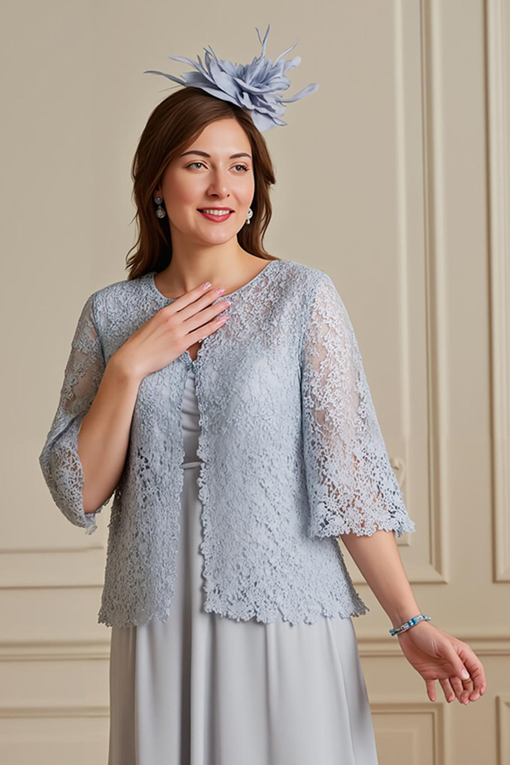 Silver Tiered Lace 2 Piece Mother Of The Bride Dress