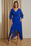 Royal Blue V-Neck Asymmetrical A-Line Mother Of The Bride Dress