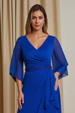 Royal Blue V-Neck Asymmetrical A-Line Mother Of The Bride Dress