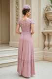 Dusty Rose A-Line V-Neck Appliqued Mother Of The Bride Dress