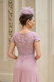 Dusty Rose A-Line V-Neck Appliqued Mother Of The Bride Dress
