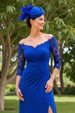 Royal Blue Off The Shoulder Sheath Appliqued Mother Of The Bride Dress With Slit