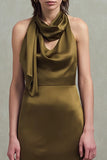 Halter Satin Ruffled Olive Wedding Guest Dress