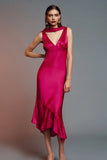 Ruffled V-Neck Sheath Fuchsia Wedding Guest Dress