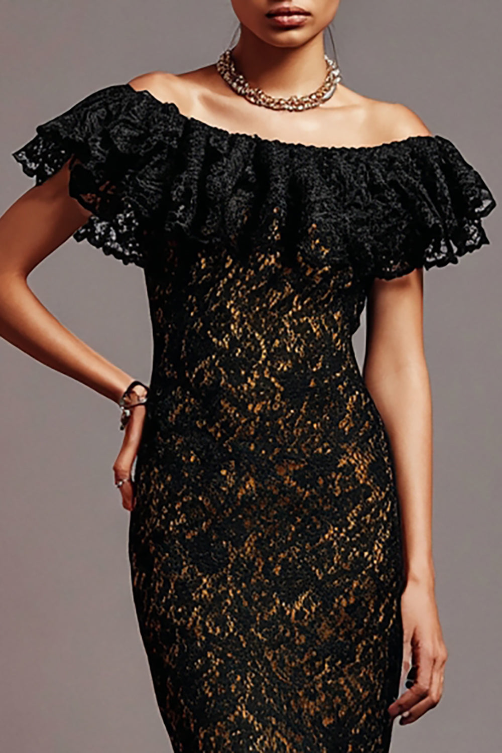 Delicate Mermaid Lace Off The Shoulder Black Formal Dress