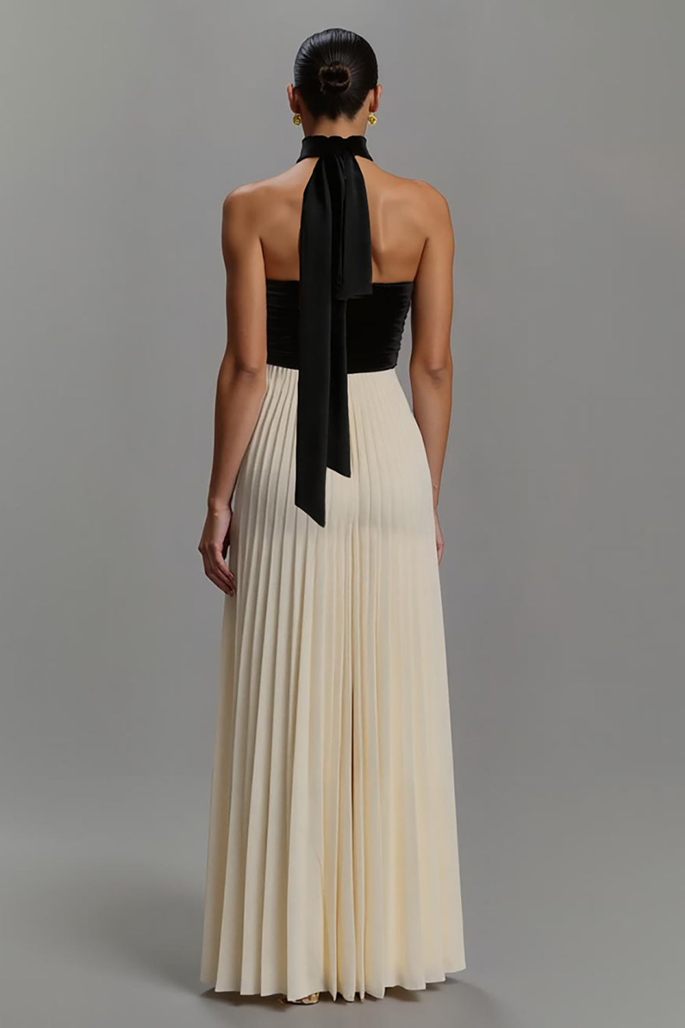 Strapless Pleated Sheath Black and Ivory Formal Dress