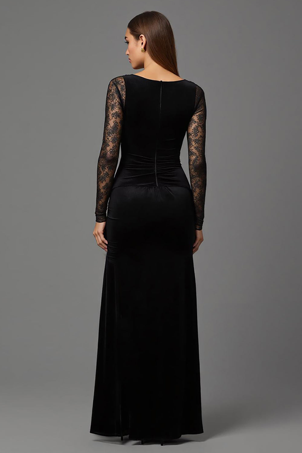 Sheath Lace Illusion Long Sleeve Black Formal Dress