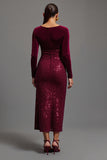 Velvet Sequin Burgundy Formal Dress with Slit