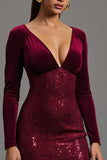 Velvet Sequin Burgundy Formal Dress with Slit