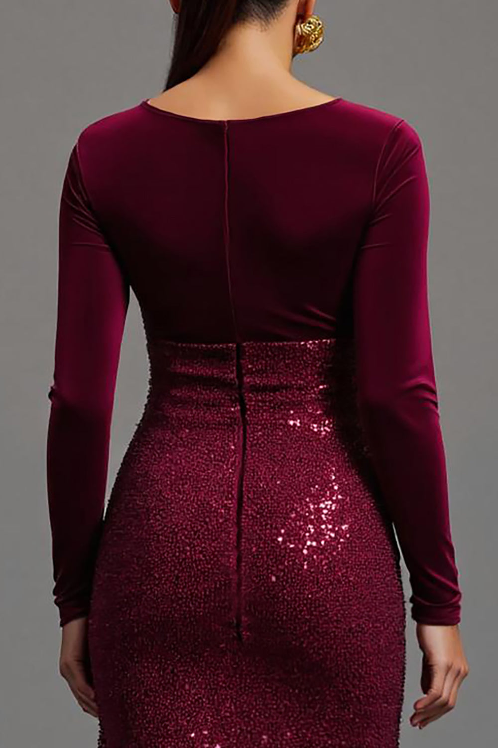 Velvet Sequin Burgundy Formal Dress with Slit