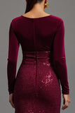Velvet Sequin Burgundy Formal Dress with Slit