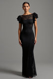Lace Sheath Black Formal Dress with Ruffles