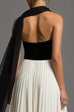 Black and White Strapless A Line Formal Dress with Sash