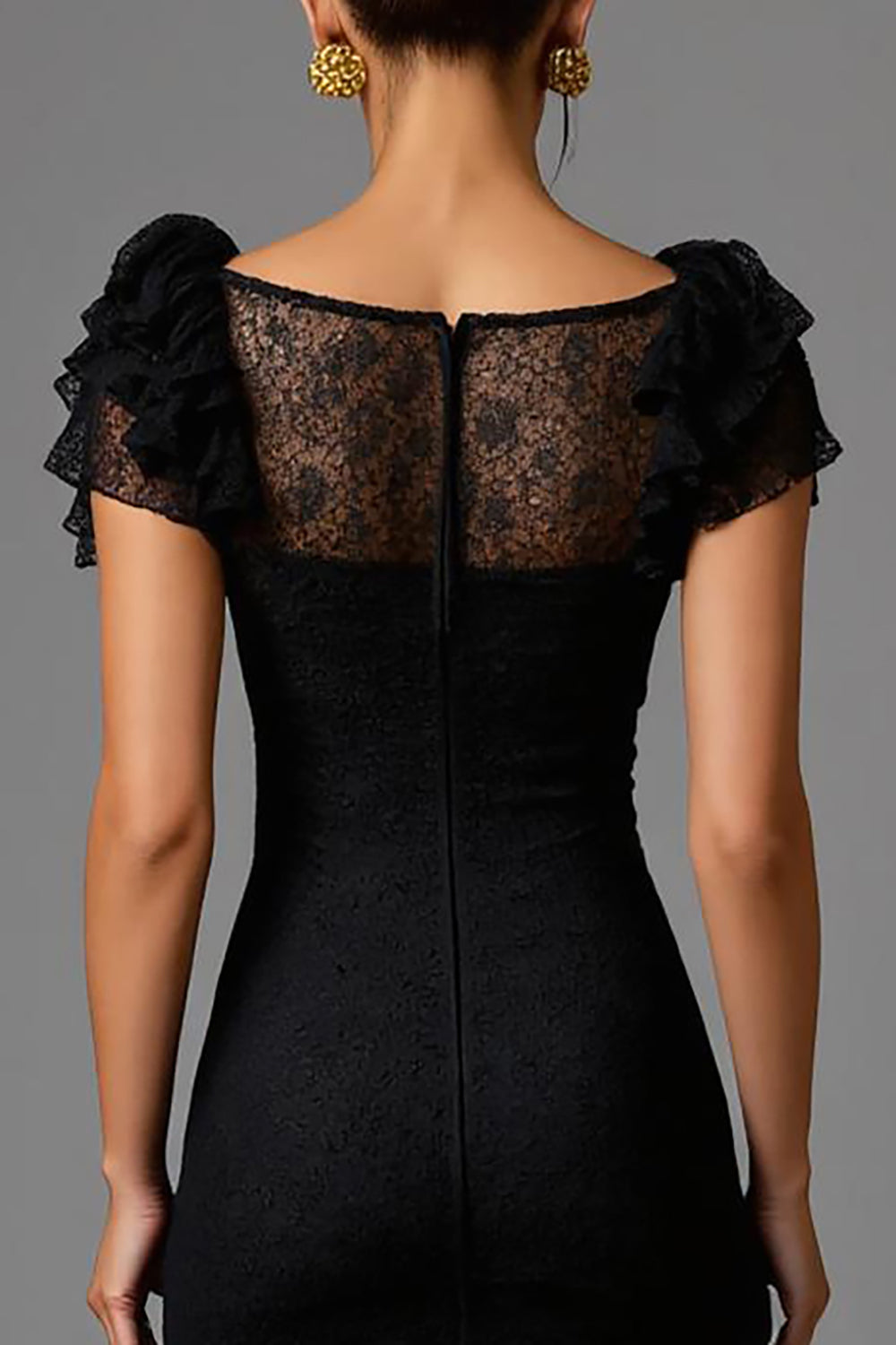 Black Lace Sheath Long Formal Dress with Ruffles