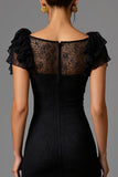 Black Lace Sheath Long Formal Dress with Ruffles