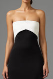 Black and White Strapless Sheath Formal Dress with Bow