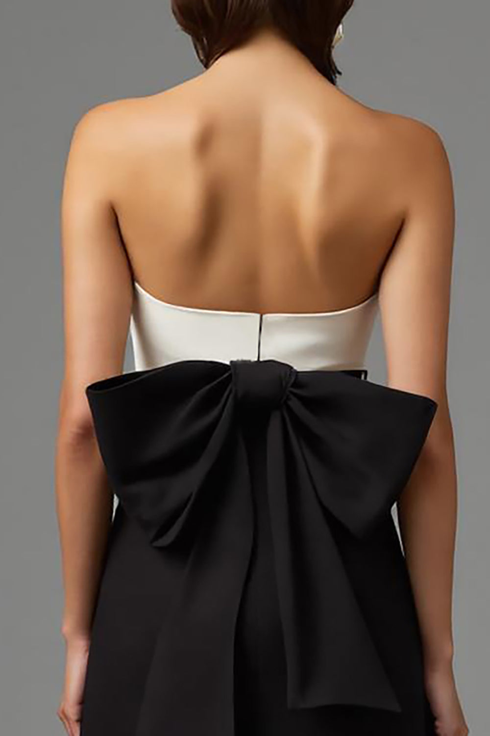 Black and White Strapless Sheath Formal Dress with Bow