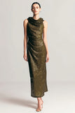Sparkly Cowl Neck Olive Wedding Guest Dress