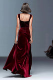 Velvet Burgundy Sheath Formal Dress with Slit