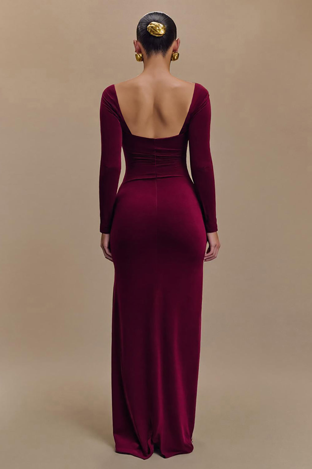 Burgundy Velvet Square Neck Sheath Formal Dress with Slit