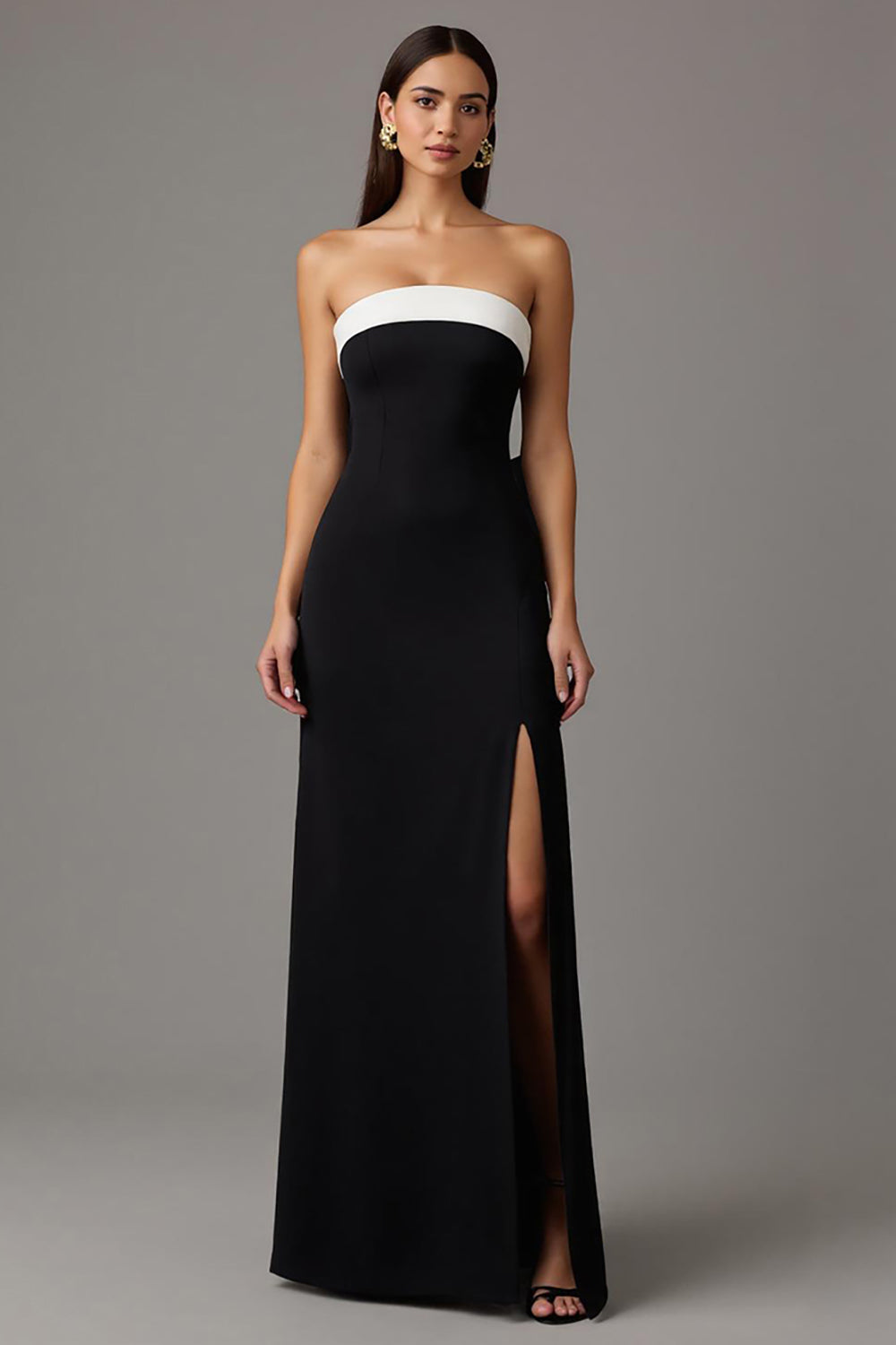 Strapless Sheath Black Formal Dress with Slit