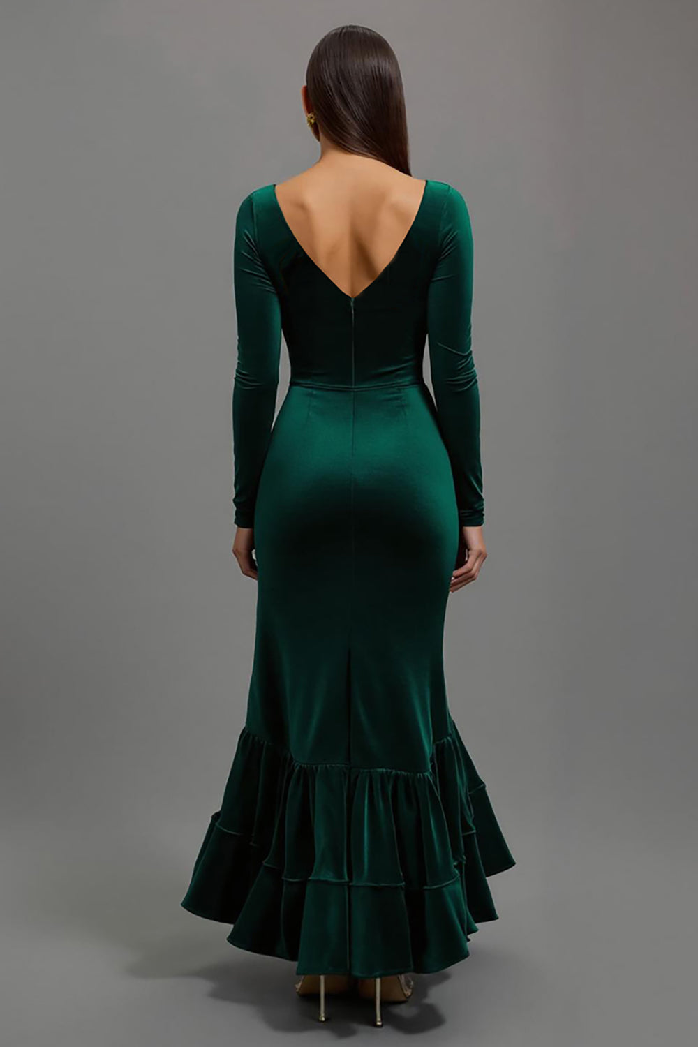 Mermaid Velvet Square Neck Dark Green Formal Dress