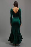 Mermaid Velvet Square Neck Dark Green Formal Dress