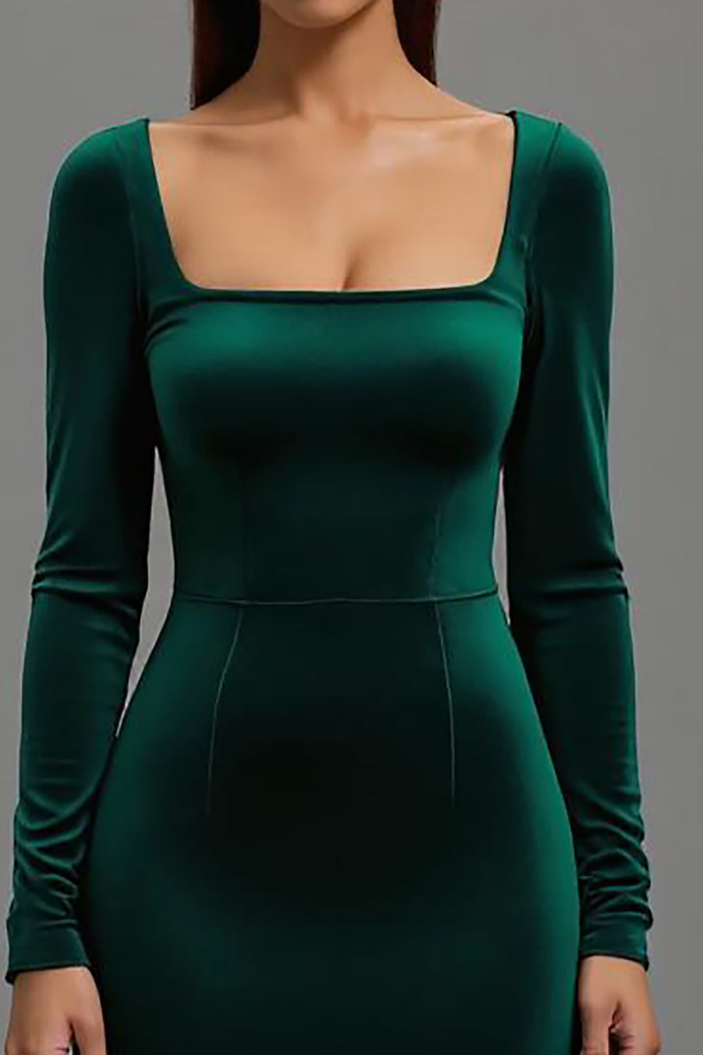 Mermaid Velvet Square Neck Dark Green Formal Dress