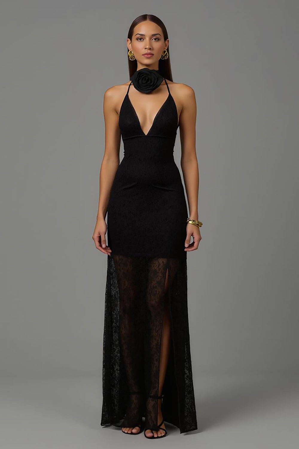 Black Halter Long Sheath Formal Dress