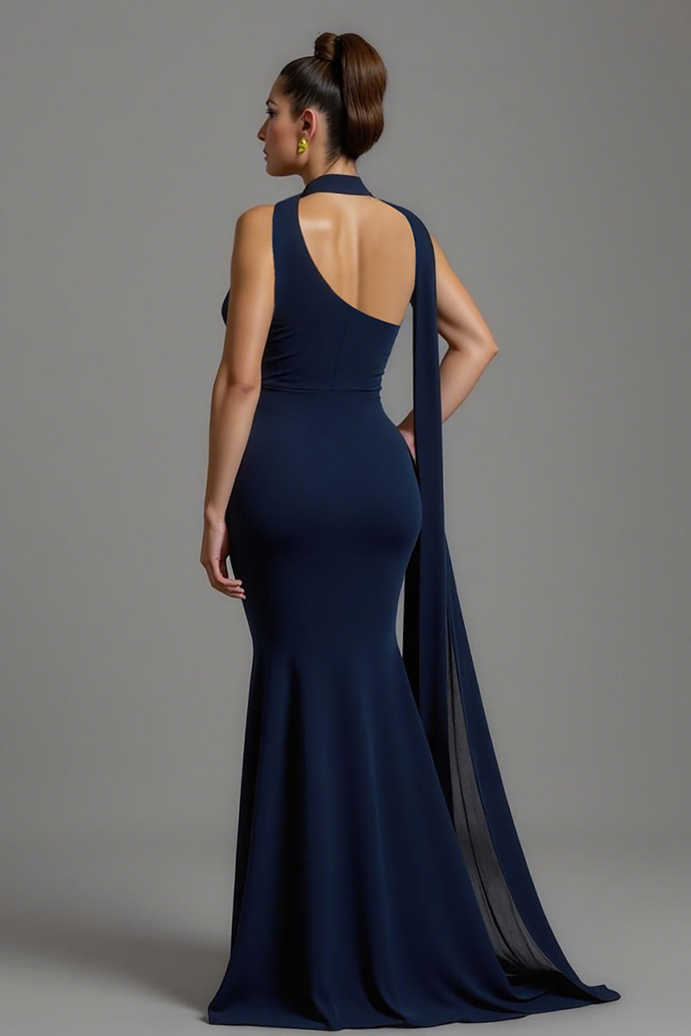 One Shoulder Mermaid Navy Formal Dress
