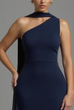 One Shoulder Mermaid Navy Formal Dress