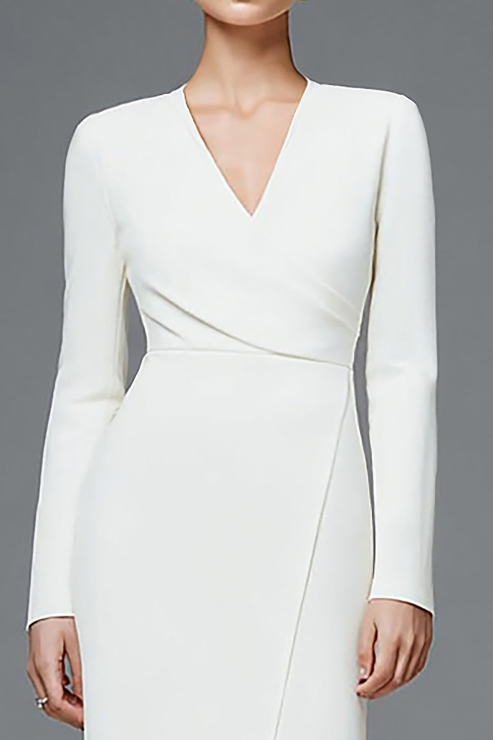 Long Sleeve Sheath V-Neck Ivory Work Dress