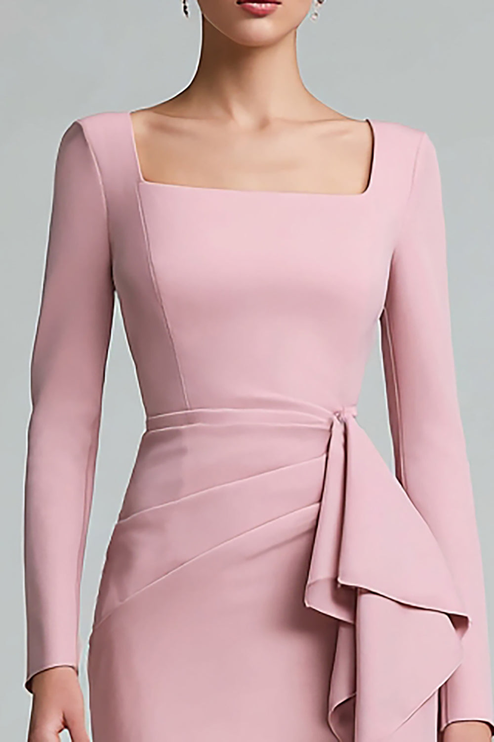 Pink Pencil Long Sleeve Work Dress With Sash