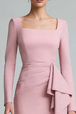 Pink Pencil Long Sleeve Work Dress With Sash