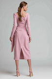 Pink Pencil Long Sleeve Work Dress With Sash