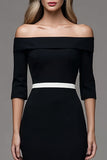 Off The Shoulder Black Pencil Midi Work Dress