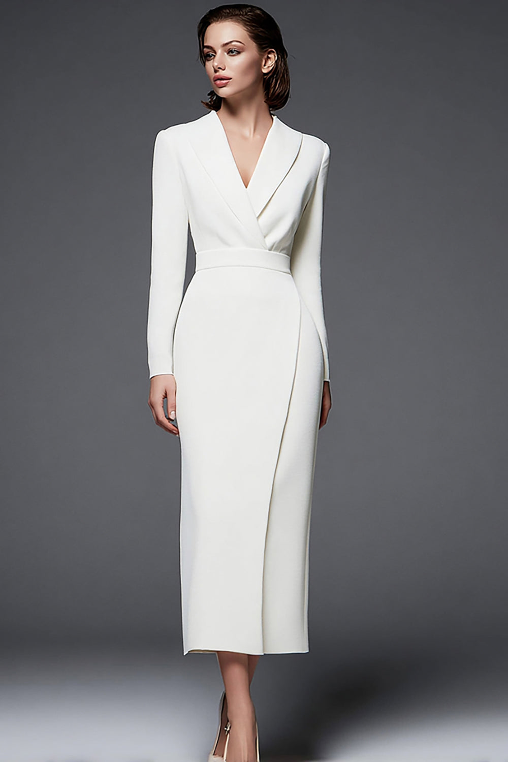 Ivory Sheath Work Dress With Long Sleeves