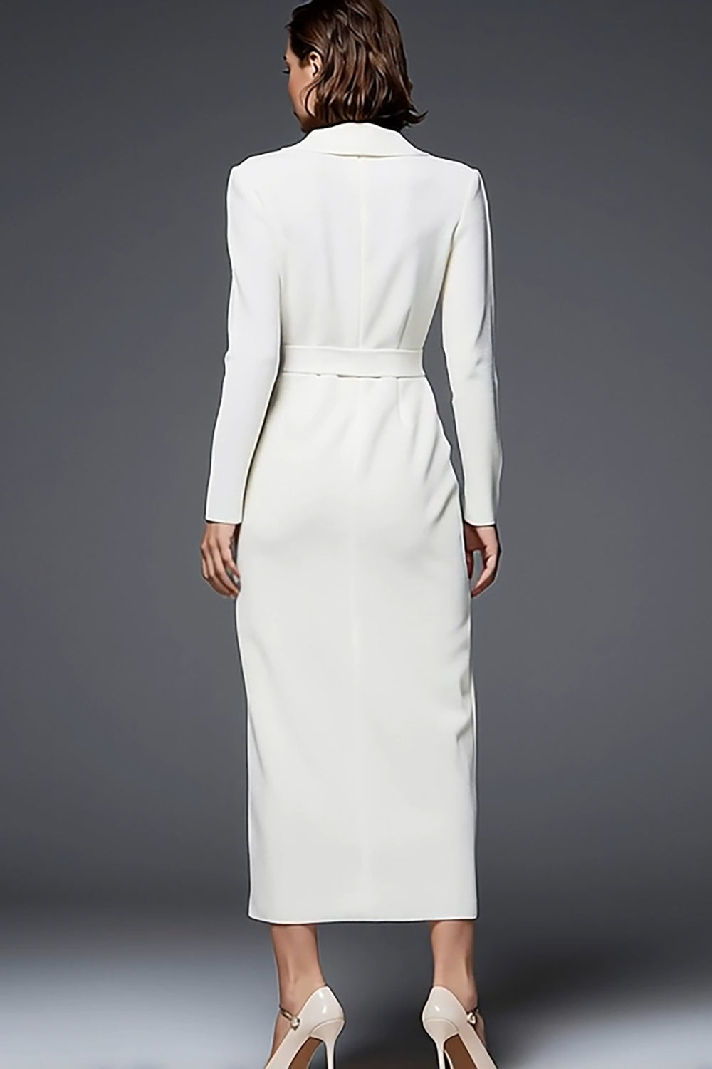 Ivory Sheath Work Dress With Long Sleeves