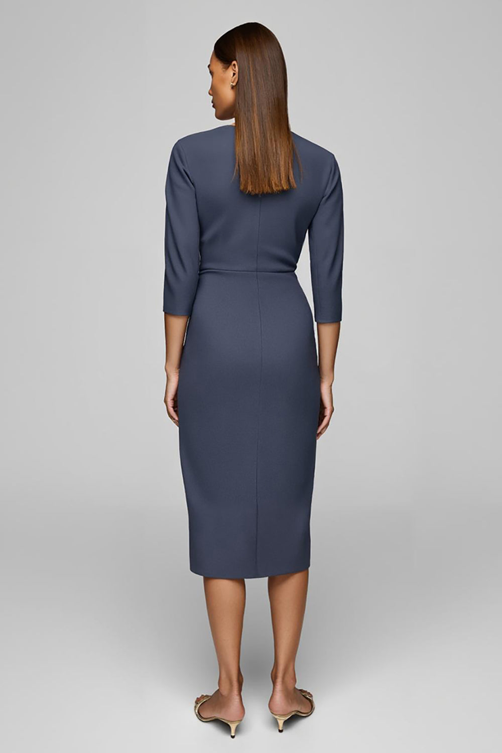 Twilight Sheath 3/4 Sleeve Midi Work Dress With Slit