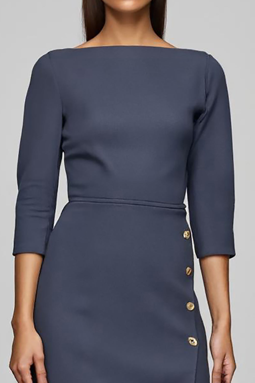 Twilight Sheath 3/4 Sleeve Midi Work Dress With Slit