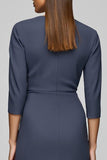 Twilight Sheath 3/4 Sleeve Midi Work Dress With Slit